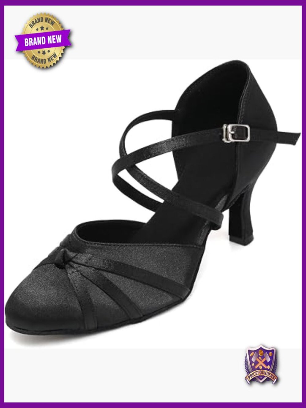 Latin Ballroom Satin Closed Toe Dance Heels 3 Inch Suede Sole